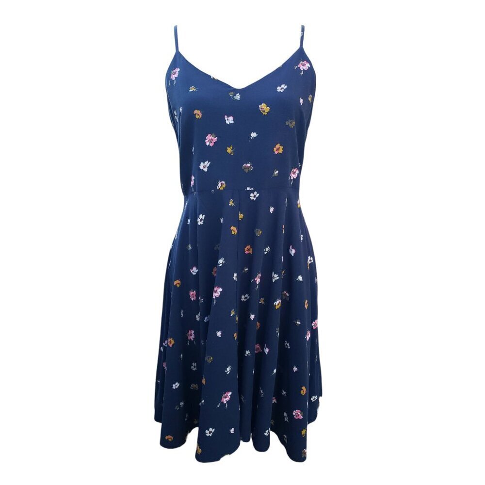GAP Womens Sleeveless Navy Floral V Neck Knee Length Dress Medium - Picture 2 of 8